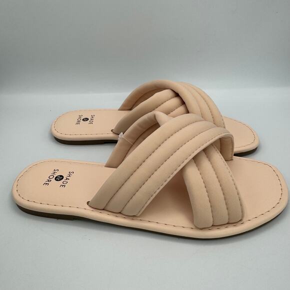 Shade & Shore Maxie Padded Crossband Sandals, Size 5, Nude/Blush Slide Flats NWT - Picture 3 of 7